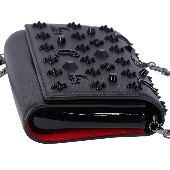 Christian Louboutin Paloma Clutch Crossbody Leather Black on Black Studded - Picture 5 of 8